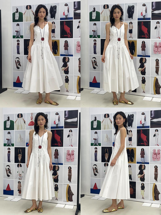 HIDEMI 极简设计感新款初春吊带V领式拼接压褶水洗棉夏季女装连衣裙 黑色/白色 商品图1