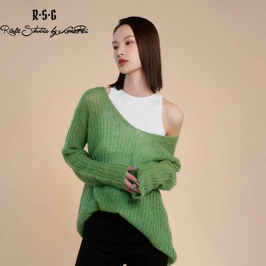RSG郭培线上成衣品牌纯色V领马海毛简约针织镂空女款毛衣上衣外套 商品图1