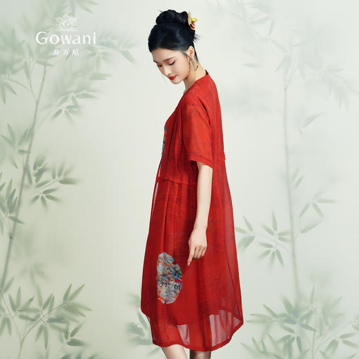 乔万尼夏假两件中国风印花宽松喜宴红真丝桑蚕丝连衣裙女EN2E615 商品图2