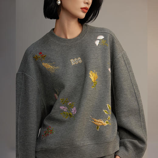 郭培品牌【“药”爱自己】原创中药花草刺绣“格雷系”卫衣套装 商品图1