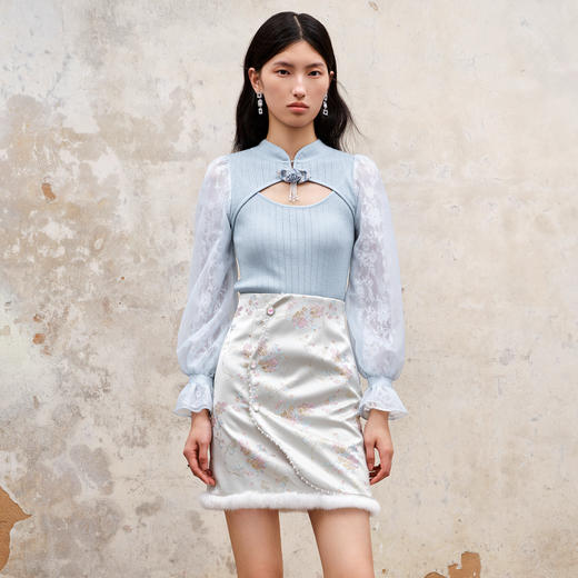 新中式结领镂空套头针织秋季修身上衣女(货号:MS88SW507B0001) 商品图2