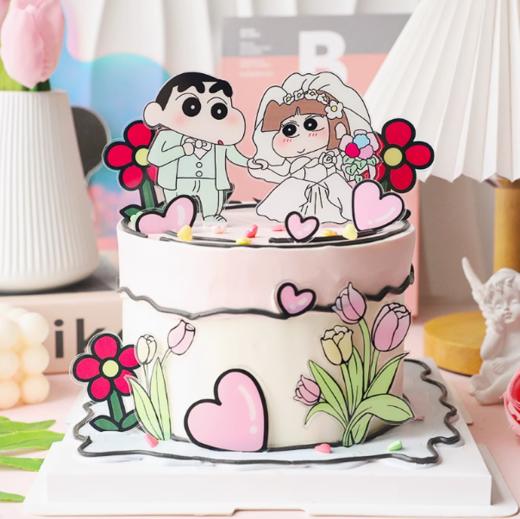 蜡笔小新求婚订婚蛋糕 商品图2