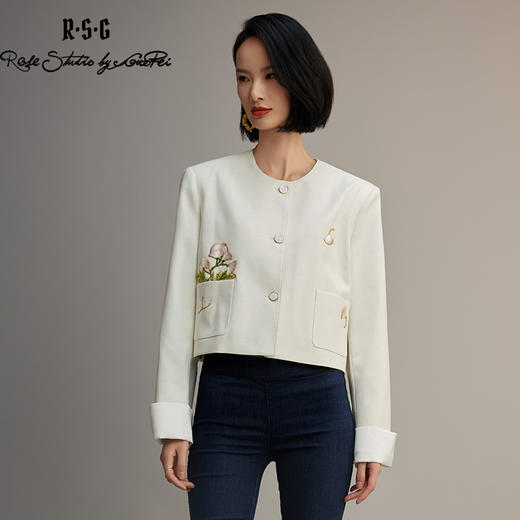 郭培成衣品牌【“药”爱自己】合欢花刺绣小香风撞色外套 商品图2