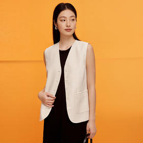 浮光 定织亚麻鎏金V领珠绣马甲