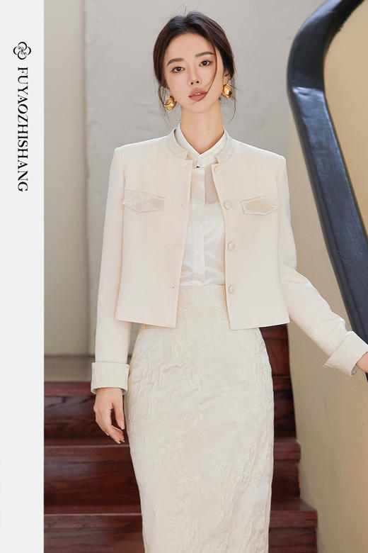 FUYAO扶摇 杏色西装外套女2025新款高端新中式国风西服短外套上衣 商品图5