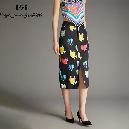 RSG郭培成衣品牌复古直筒裙心形不规则图案前开衩设计时尚半身裙 商品图4