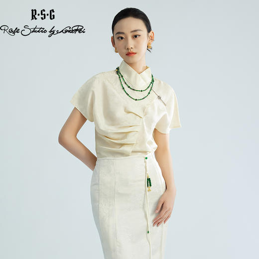 郭培成衣品牌精品系列斜襟搭扣褶皱上衣 商品图1