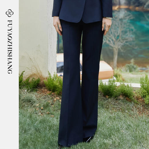 FUYAO扶摇 藏青色西装裤女2025新款高腰修身微喇裤职场通勤正装裤 商品图1