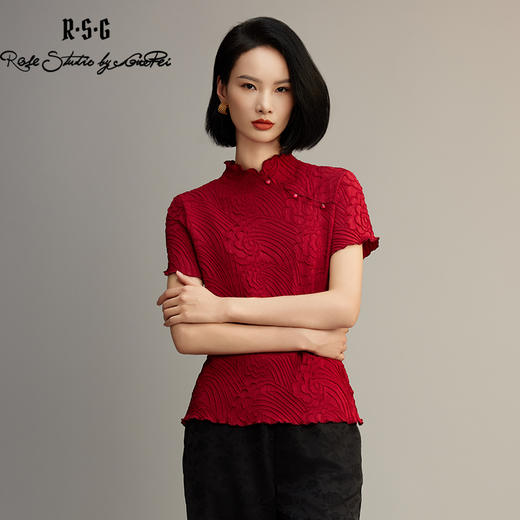 R.S.G精品系列新款流行新中式国风斜襟褶皱短袖上衣 商品图3