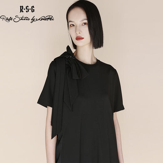 RSG郭培成衣品牌法式优雅气质黑色拼接蝴蝶结小礼服连衣裙 商品图1