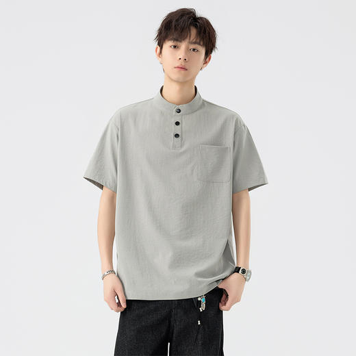 【DSL】大依优型大码立领短袖POLO衫T恤夏季加肥加大肥佬休闲宽松透气弹力男装上衣潮款 商品图1