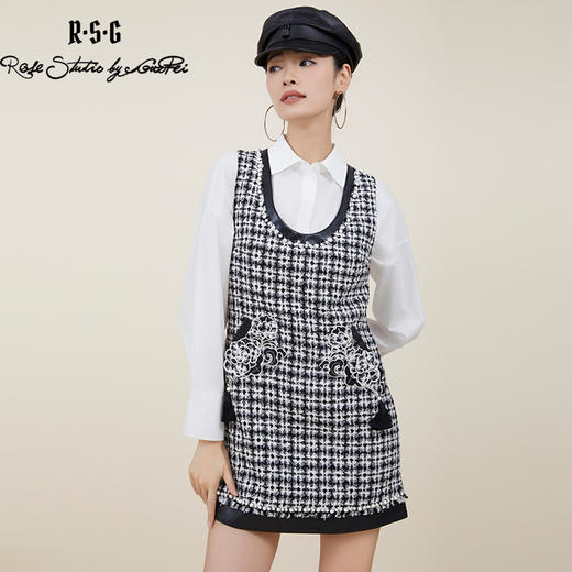 郭培成衣品牌芙蓉花刺绣钉珠装饰针织连衣裙 商品图0