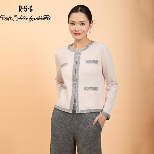 郭培成衣品牌精品系列千金风圆领亮片毛织开衫 商品图2