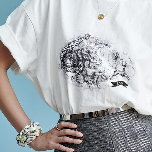 RSG郭培成衣品牌动物大迁徙手绘印花T恤oversize情侣短袖女夏 商品图1