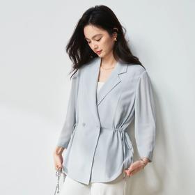 【高货sh】全新升级【铂金会员220/天猫289/差价69】(12259) 洛诗琳25春夏蓝色抽绳收腰简约垂感透气轻薄天丝通勤外套