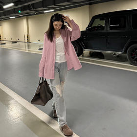 ROMI STUDIO“率性街头”高克重牛仔棉洗水破洞直筒牛仔裤 421N6071