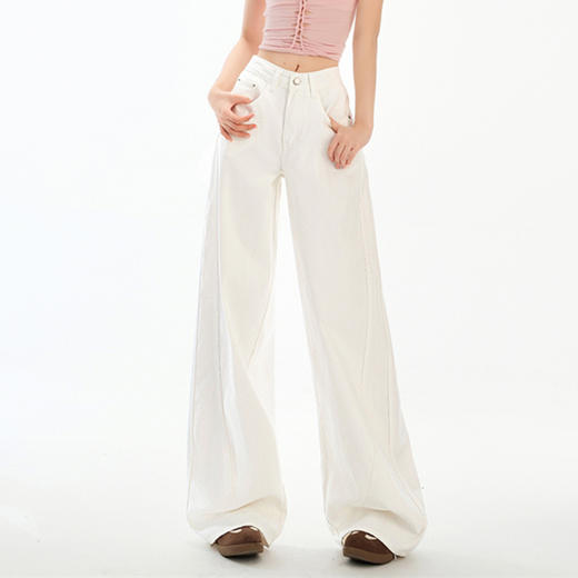 馥迦彩色弯刀阔腿牛仔裤 商品图4