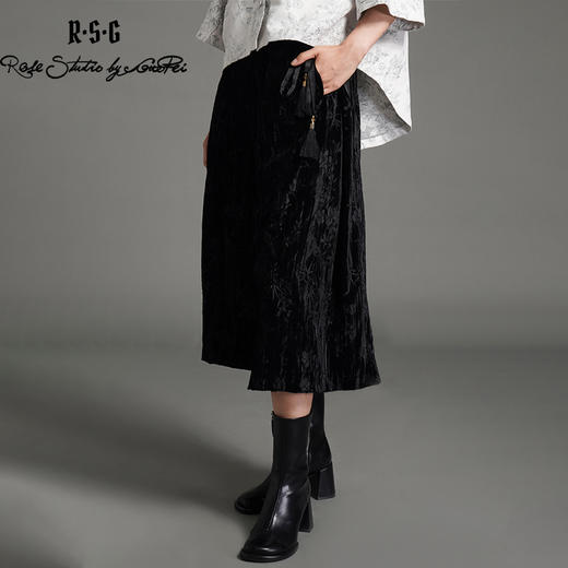 郭培成衣品牌新中式提花流苏丝绒阔腿裤 商品图2