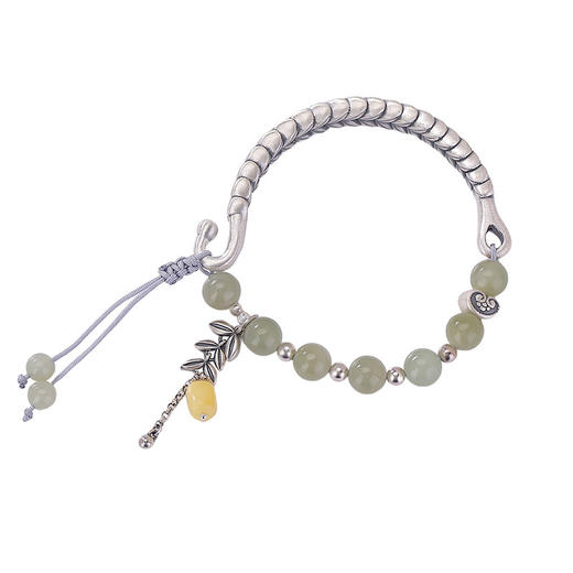 【岁岁纳祥】S925纯银和田玉青玉麦穗圆珠手链【CW-SL11559】 商品图4