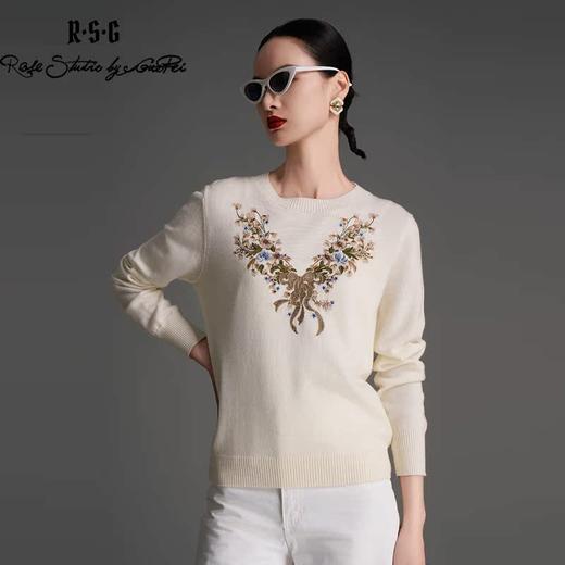 RSG郭培成衣品牌纯羊毛蝴蝶花朵刺绣点钻针织衫上衣女装 商品图1