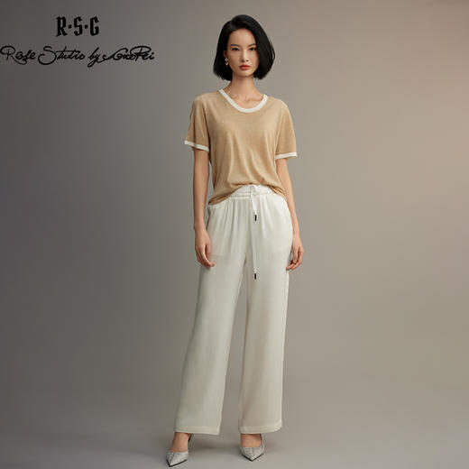 R.S.G精品系列短袖薄款针织衫女装撞色圆领高级感宽松t恤上衣 商品图3