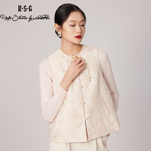 郭培成衣品牌精品系列中式金色提花盘扣马甲 商品图3