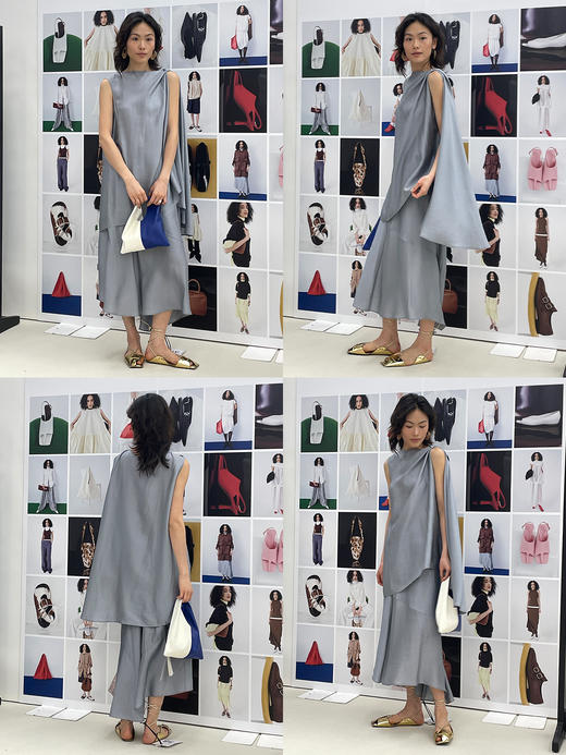 HIDEMI 极简设计感不对称飘逸感磨砂艺术感缎面定染雾霾月光灰套装 上衣/半裙 商品图2