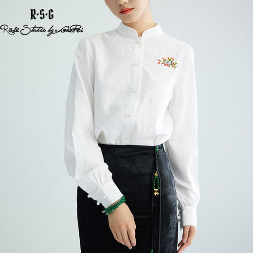 郭培成衣品牌【“药”爱自己】枸杞子刺绣小立领衬衫刘诗诗同款 商品图2