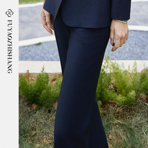 FUYAO扶摇 藏青色西装裤女2025新款高腰修身微喇裤职场通勤正装裤 商品图2