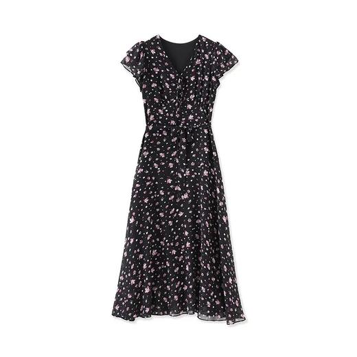 【高货wl】全新升级【铂金会员330/天猫439/差价109】(02250) 洛诗琳新款轻熟风浪漫优雅碎花V领叠襟荷叶袖收腰连衣裙女 商品图4