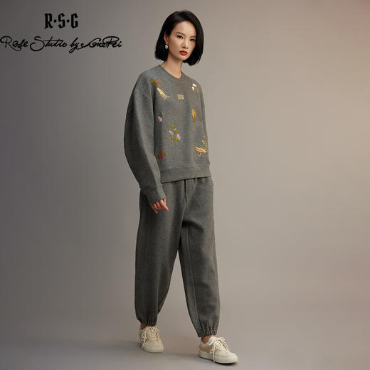 郭培品牌【“药”爱自己】原创中药花草刺绣“格雷系”卫衣套装 商品图4