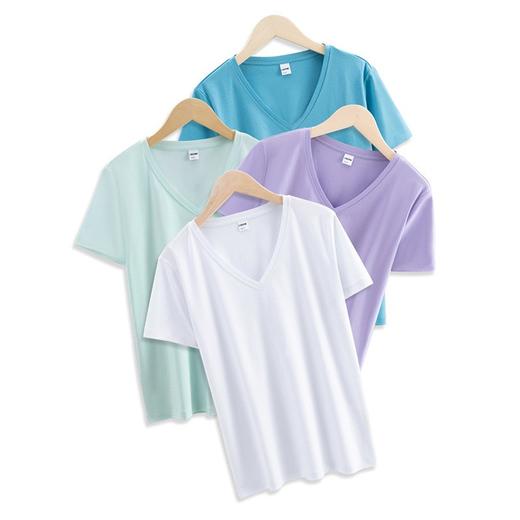 岸纾 凉感双面丝光棉女款短袖T恤 2件装（42款可选） 经典款百搭短袖V领圆领100%纯棉 T1204W 商品图3