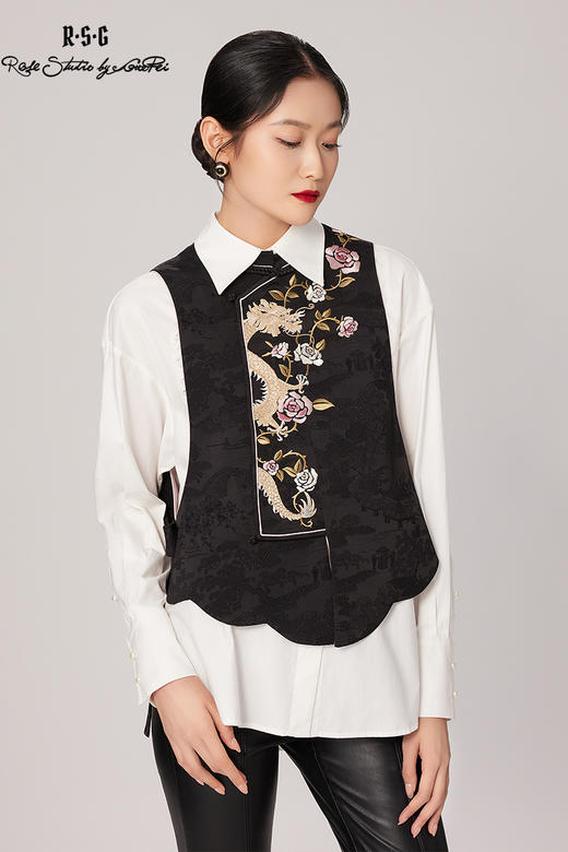 郭培成衣品牌精品系列中式玫瑰刺绣马甲 商品图5