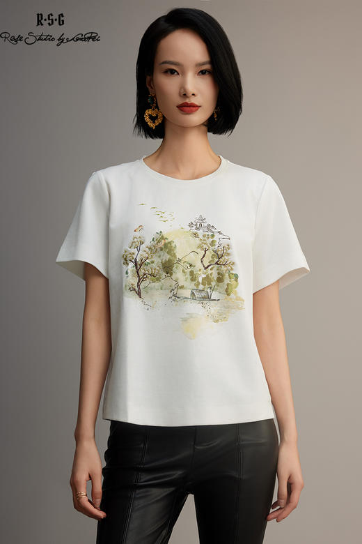 R.S.G精品系列新款夏季宽松圆领正肩半袖T恤刺绣印花上衣 商品图5