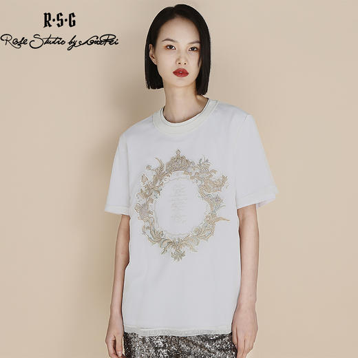 RSG郭培成衣品牌高光十刻系列浮雕刺绣夏季新款上衣T恤 商品图2