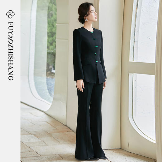 FUYAO扶摇 国风套装女高级感穿搭2025春季新款新中式黑色盘扣正装 商品图4