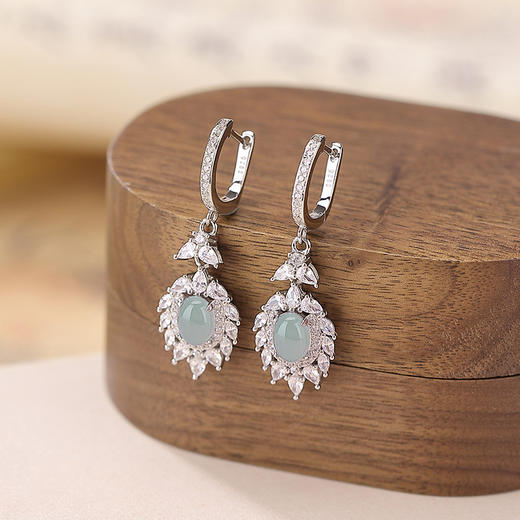 【羽你同行】S925纯银蓝水翡翠蛋面羽毛耳坠【CW-EJ00618】 商品图1