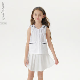 马克珍妮女童蓝白海军领无休衬衫 儿童马甲2025年夏装新款550827