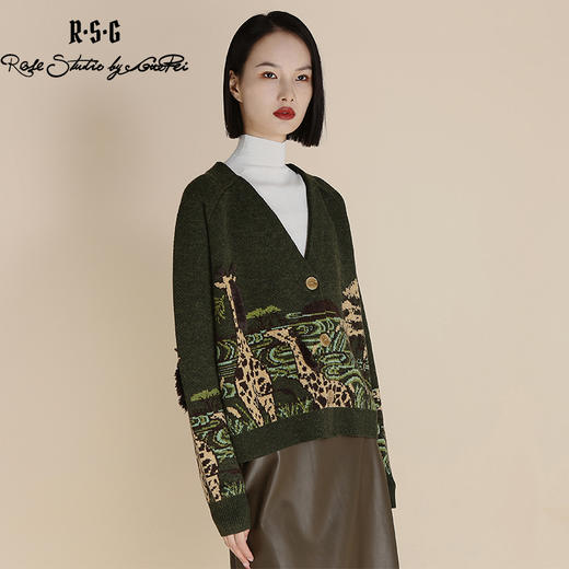 RSG郭培线上成衣品牌纯羊毛旷野动物图案开衫毛衣外套上衣 商品图2