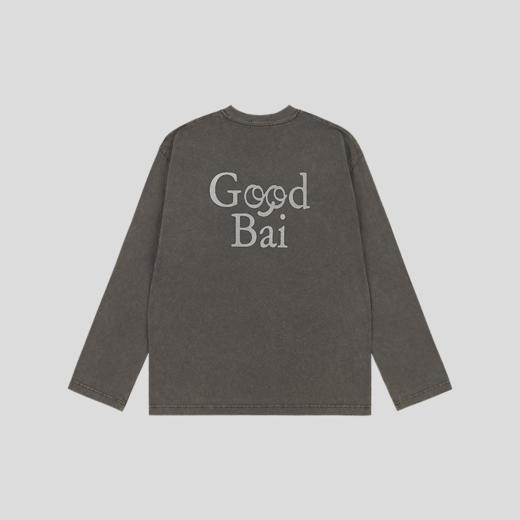 GOODBAI 表情logo双面印花洗水圆领oversize长袖T恤 商品图4