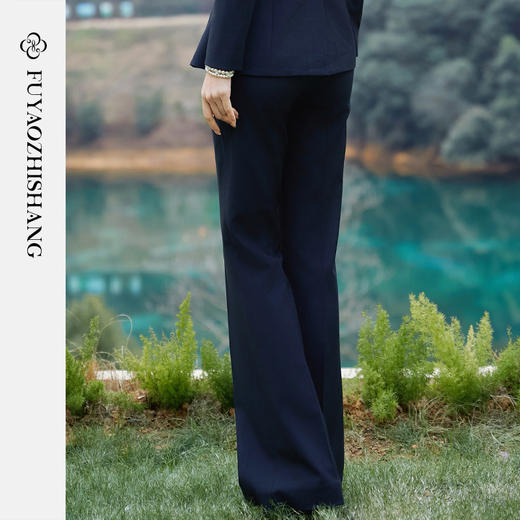 FUYAO扶摇 藏青色西装裤女2025新款高腰修身微喇裤职场通勤正装裤 商品图4