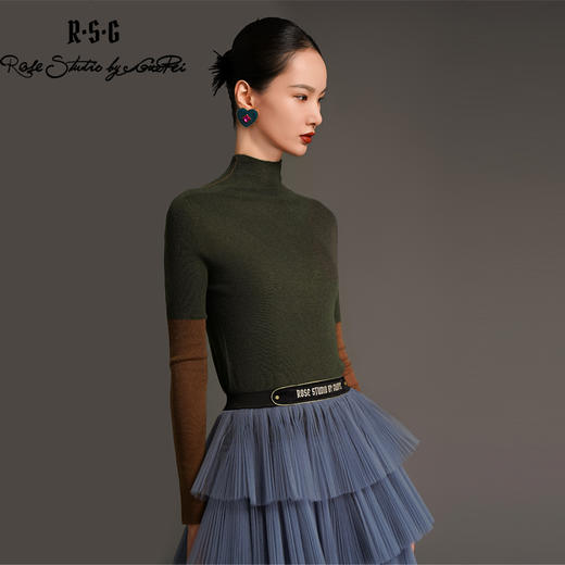 RSG2023郭培线上成衣品牌早秋修身显瘦袖子拼色精纺打底针织毛衣 商品图3