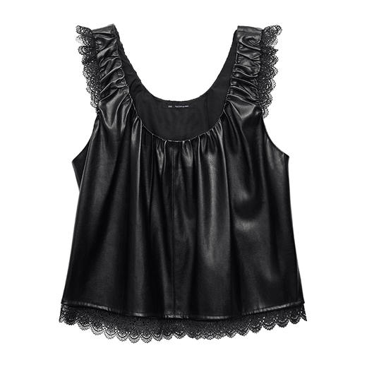 RSG郭培成衣品牌U领简约褶皱皮背心蕾丝百搭马甲黑色 商品图4