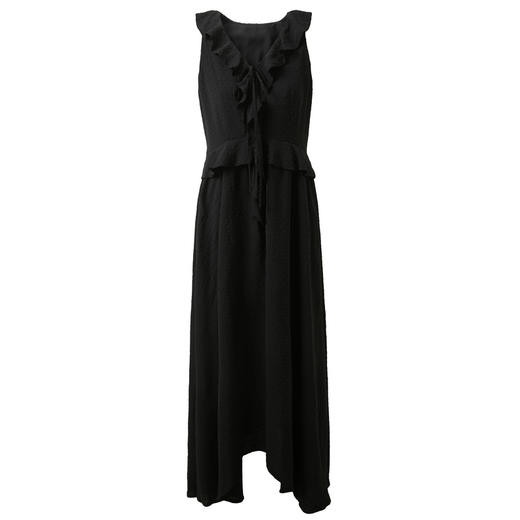 三彩2025夏季新款剪花荷叶边V领连衣裙收腰A字裙长裙度假M 商品图4