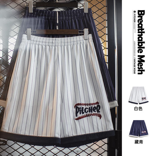 工装优选美式复古透气篮球网眼短裤训练宽松刺绣棒球五分裤男夏 商品图0