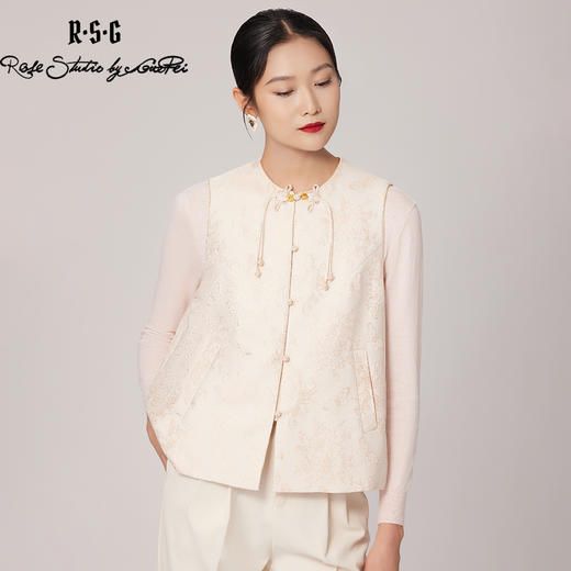 郭培成衣品牌精品系列中式金色提花盘扣马甲 商品图4