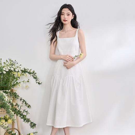 简约设计感方领背心裙女夏季拼接不规则伞裙摆连衣裙V1050586 商品图3