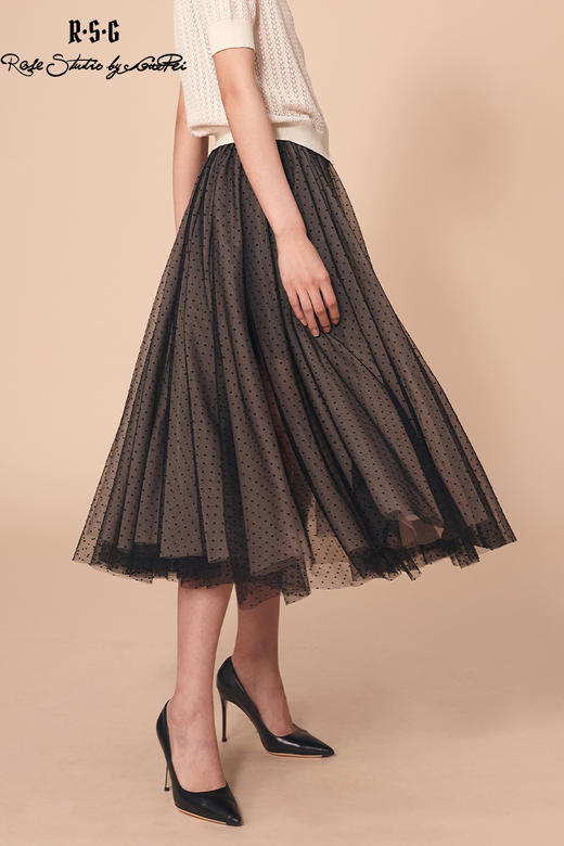 RSG郭培成衣品牌原创设春夏刺绣网纱百褶中长裙 商品图5