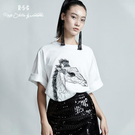 RSG郭培成衣品牌原创休闲印花长颈鹿短袖女夏T恤情侣款 商品图0
