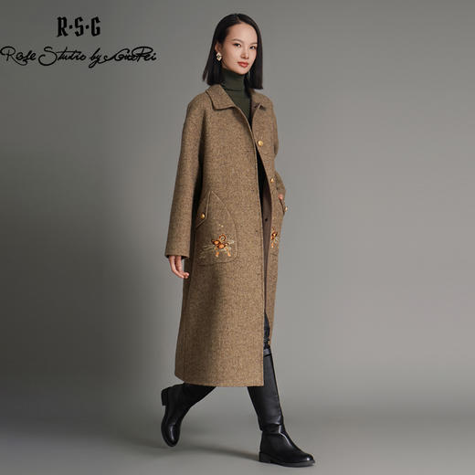 RSG郭培成衣品牌钱眼子祥云飘带刺绣贴袋美拉德色双面呢大衣 商品图1